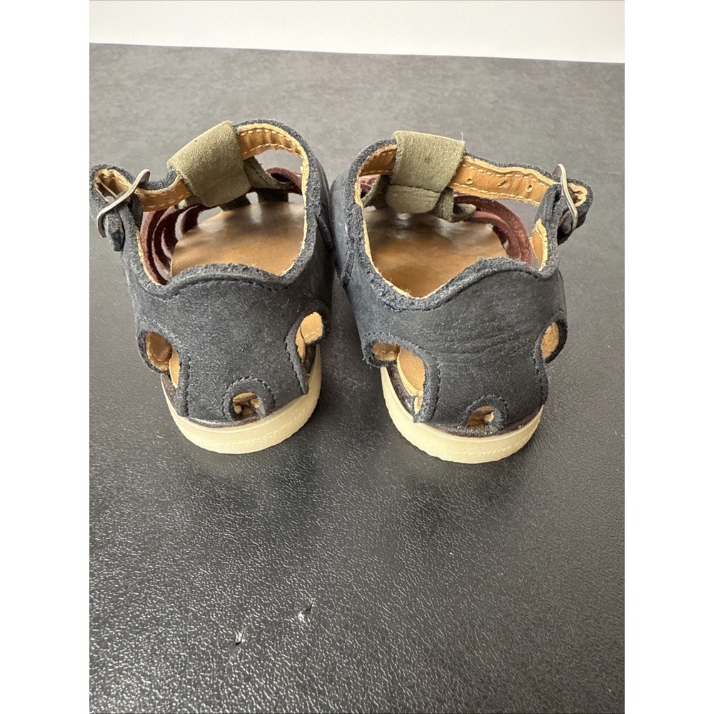 VTG Kinney Kids Size 3 Infant Leather Suede Braided Sandals Green Burgundy CUTE - Picture 3 of 8
